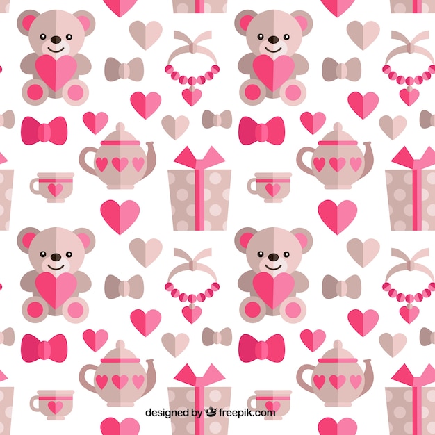 Schöne Muster mit Teekanne und Valentine Objekte