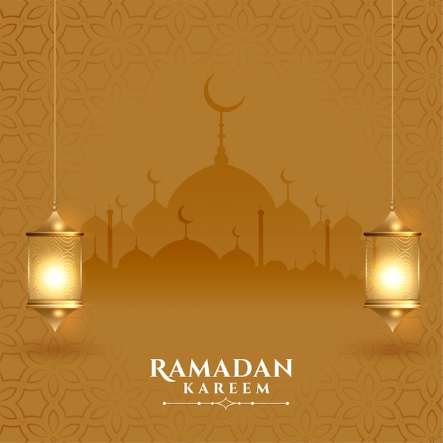 Schöne Ramadan Kareem Festivalkarte mit Laternen