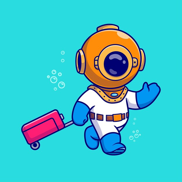 Schöne Taucher-Reisen-Cartoon-Vektor-Ikonen Illustration Wissenschaft Urlaubs-Iconen Isolierte flache Vektor