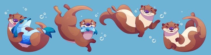 Kostenlose Vektor schöne unterwasser-meer-illustration mit otter-charakter