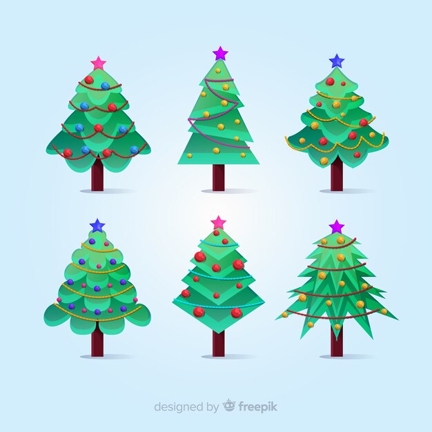 Schöne Weihnachtsbaum-Sammlung mit flachem Design