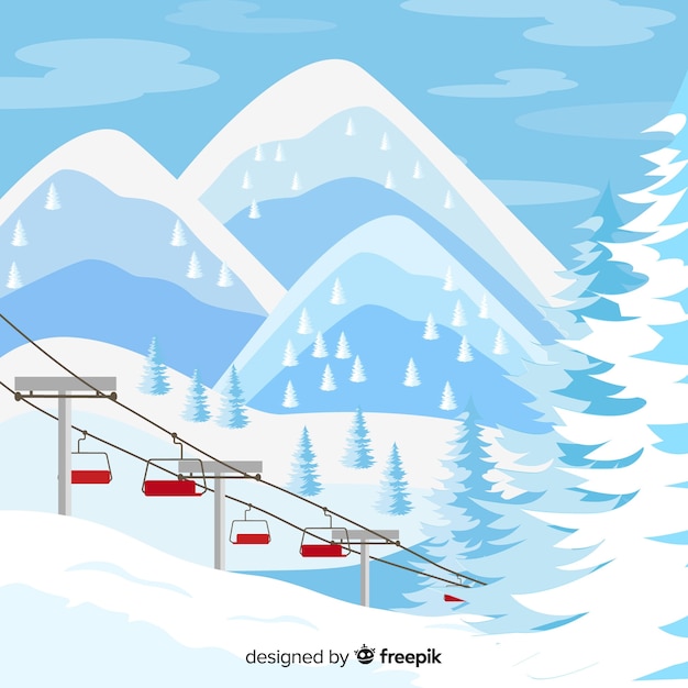 Kostenloser Vektor schöne winterlandschaft zusammensetzung