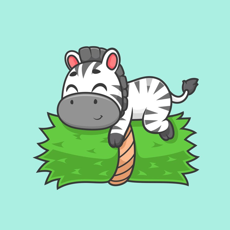 Kostenlose Vektor schöne zebra schläft auf dem gras zeichentrickfilm vektor ikon illustration tier natur ikon isolierte flach