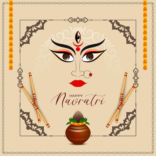 Schöner dekorativer hintergrund des indischen festivals durga puja und happy navratri