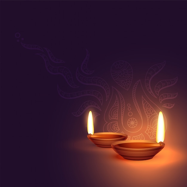 Kostenloser Vektor schöner diwali diya hintergrund zwei