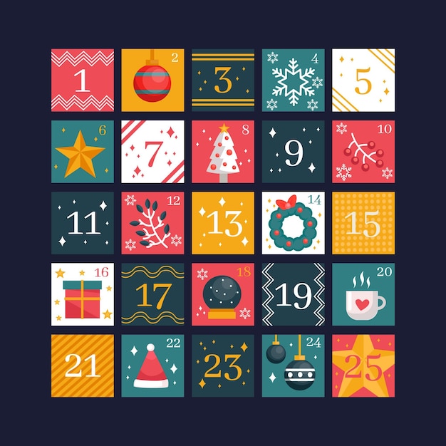 Kostenloser Vektor schöner flacher design-adventskalender