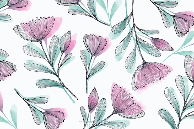 Kostenlose Vektor schöner hintergrund mit hand gezeichneten blumen