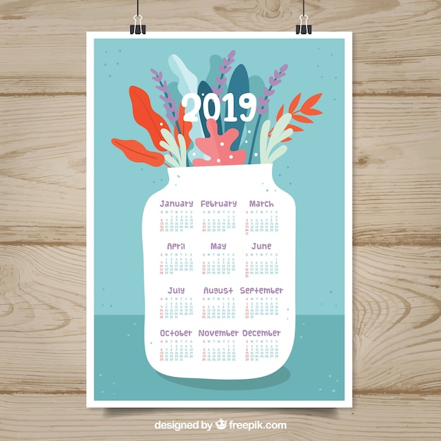 Schöner kalender 2019 im flachen design Kostenlose Vektor