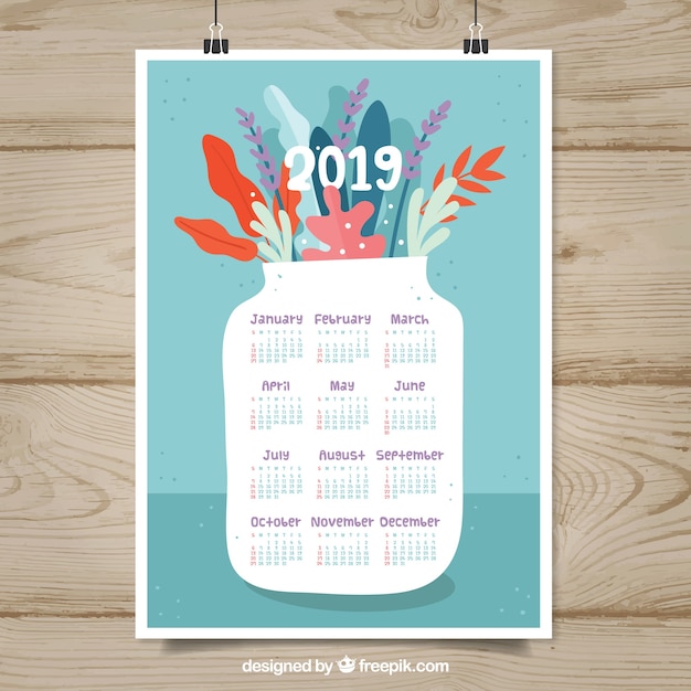 Schöner kalender 2019 im flachen design