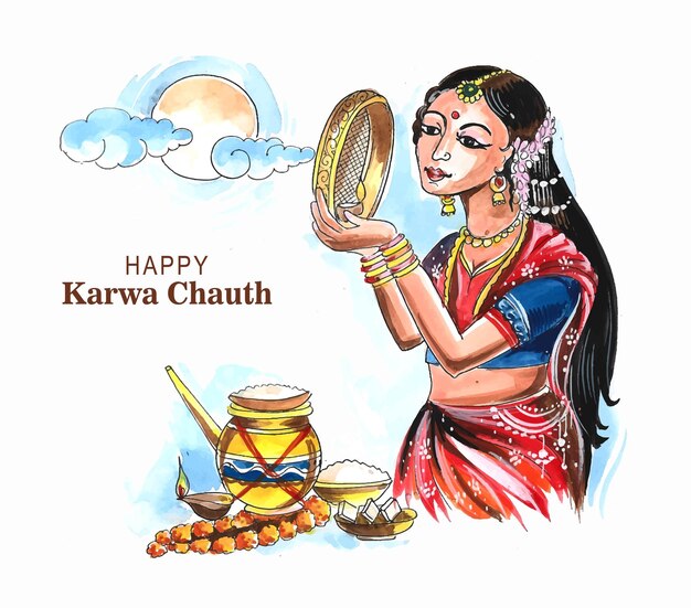 Schöner Karwa Chauth Feier Festival Kartenhintergrund