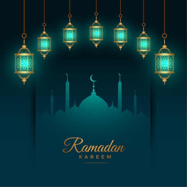 Schöner ramadan-kareem-hintergrund mit glühenden islamischen laternen