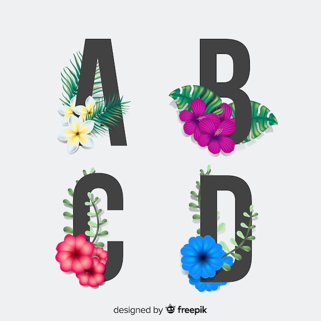 Kostenloser Vektor schönes alphabet mit blumen