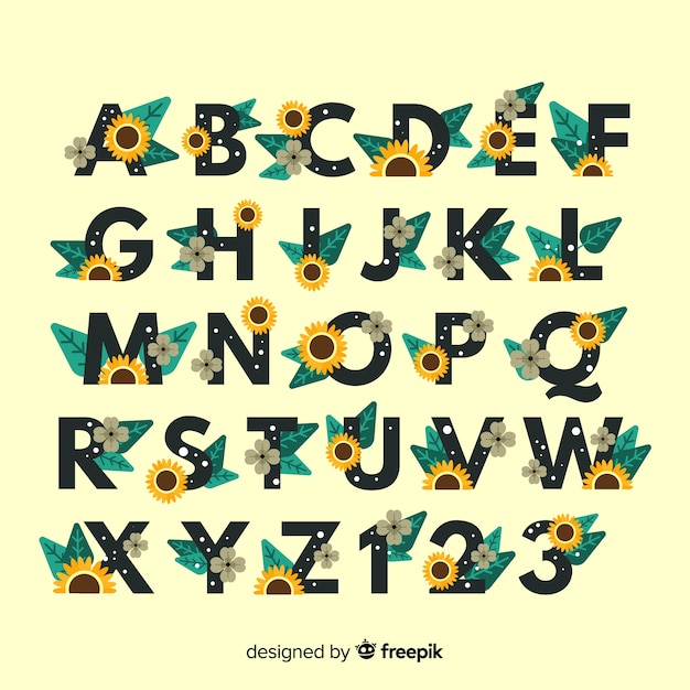 Kostenloser Vektor schönes alphabet mit blumen