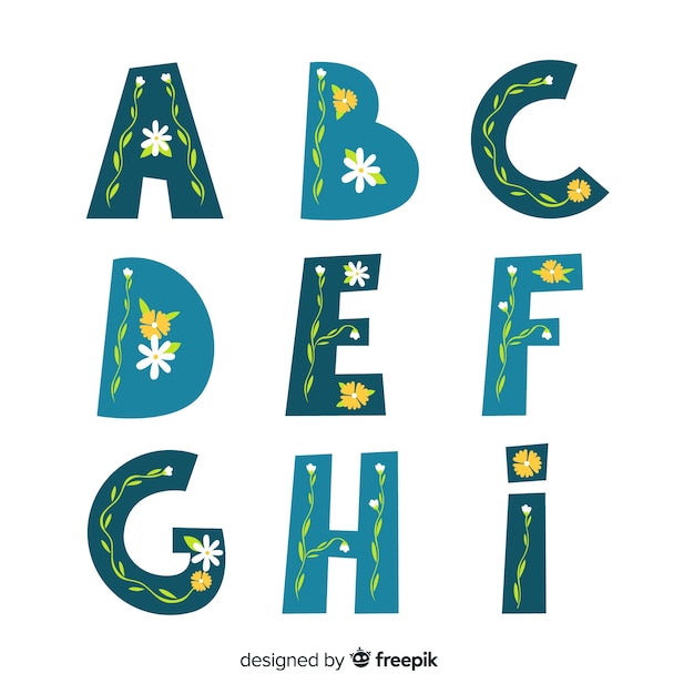 Schönes alphabet mit blumen