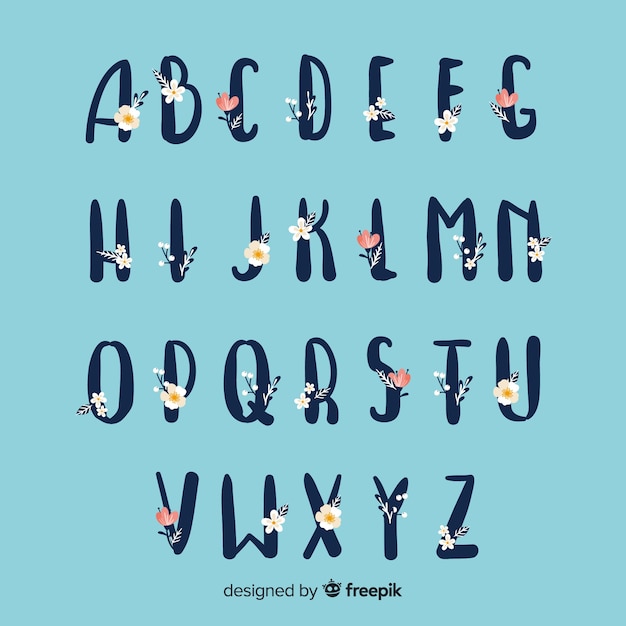 Kostenloser Vektor schönes alphabet mit blumen