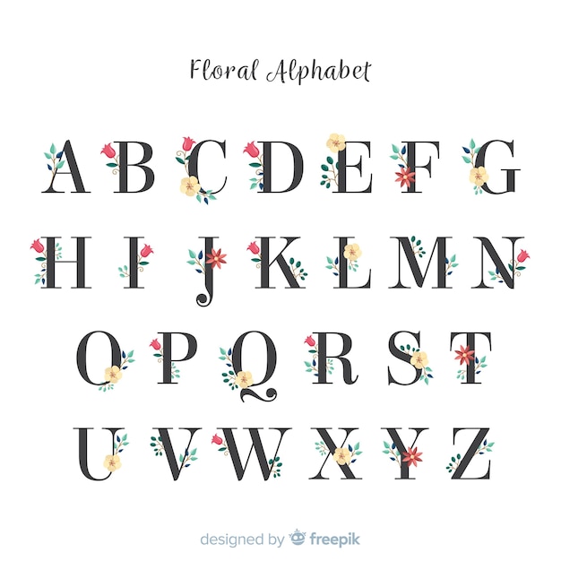 Kostenloser Vektor schönes alphabet mit blumen