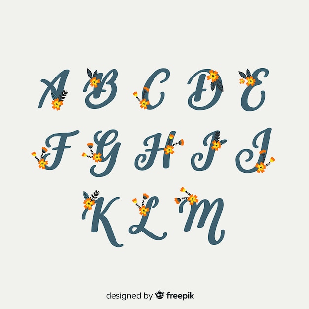 Kostenloser Vektor schönes alphabet mit blumen