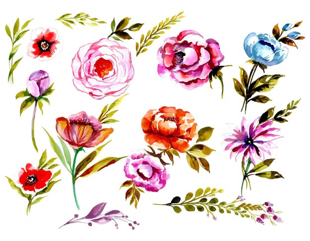 Schönes Aquarell-Blumen-Set-Design