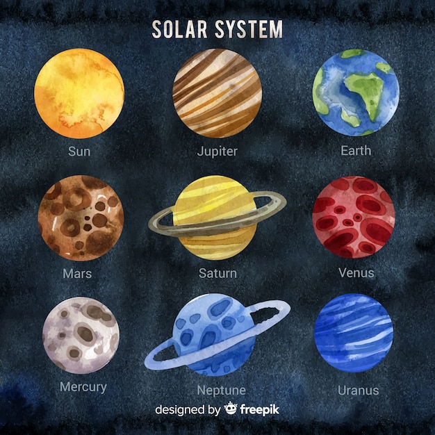 Kostenloser Vektor schönes aquarell sonnensystem schema