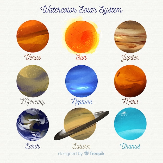 Kostenloser Vektor schönes aquarell sonnensystem