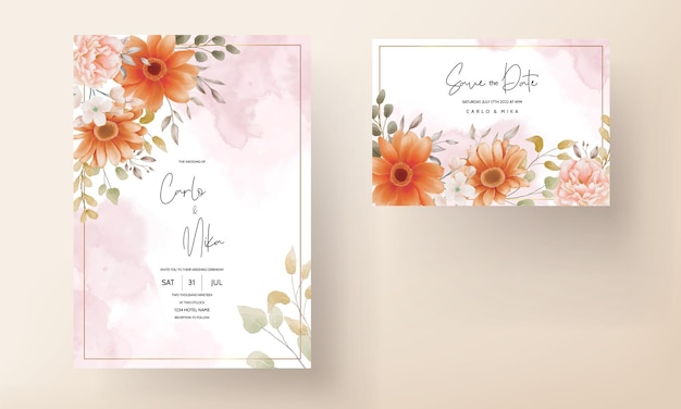 Schönes aquarellblumenhochzeitseinladungskartenschablonendesign