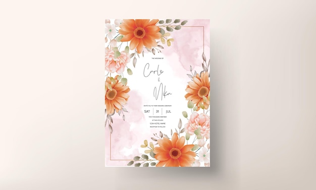 Schönes aquarellblumenhochzeitseinladungskartenschablonendesign