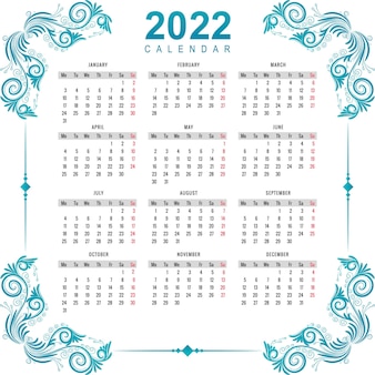 Schönes dekoratives kalenderdesign im blumenstil 2022 für das neue jahr