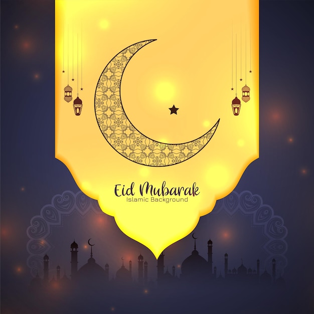 Kostenloser Vektor schönes eid mubarak festival gruß islamische karte halbmond design