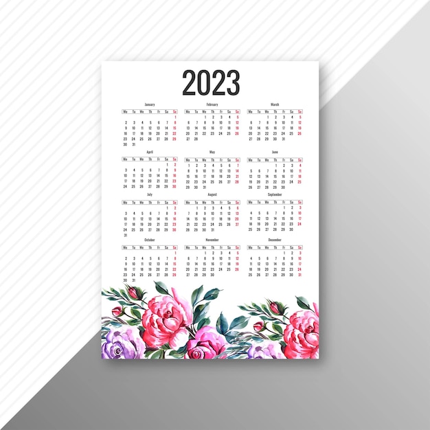 Schönes florales 2023-neujahrskalender-template-design