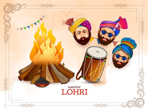 Kostenloser Vektor schönes glückliches lohri indisches fest feiern grußkartendesign