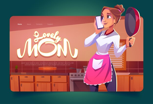 Schönes Mama-Banner mit Frau, die am Telefon spricht