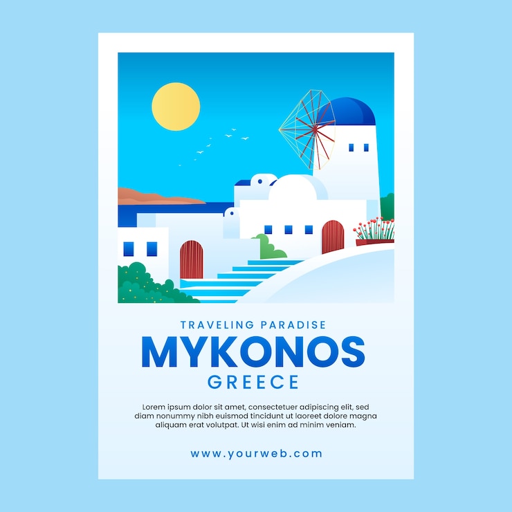 Kostenlose Vektor schönes mykonos-zielposter