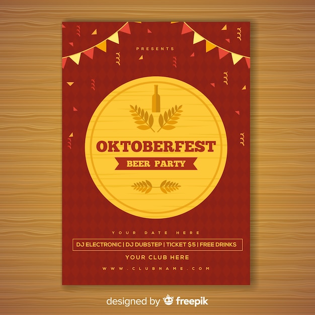 Kostenloser Vektor schönes oktoberfest party poster mit flachem design