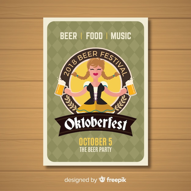 Schönes oktoberfest party poster mit flachem design