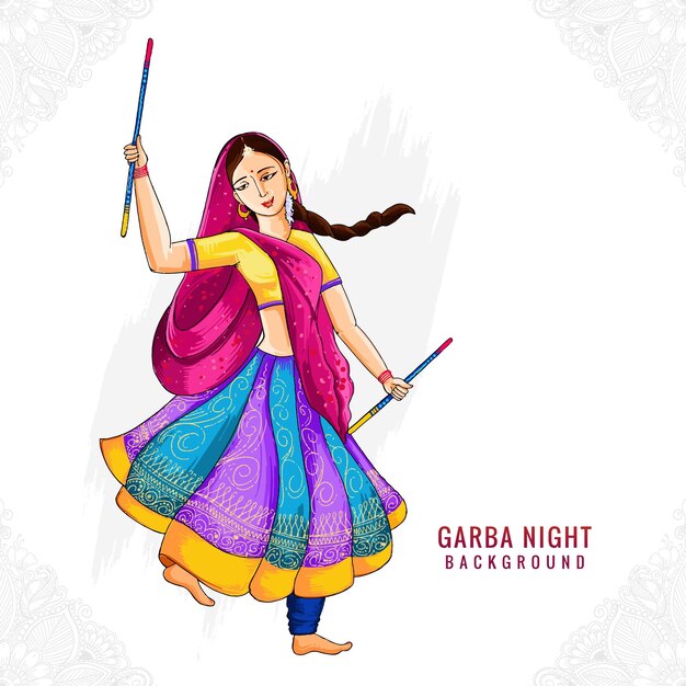 Schönes Paar, das Dandiya im Disco-Garba-Nachthintergrund spielt