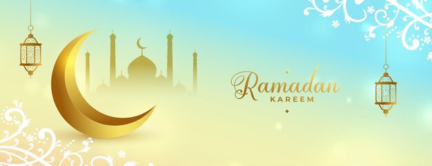 Kostenloser Vektor schönes ramadan kareem arabisches dekoratives banner-design mit blumen