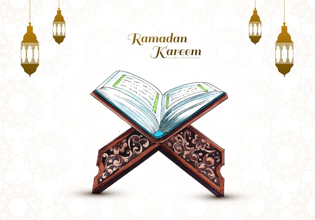 Schönes ramadan kareem heiliges buch des korans für muslimischen feiertagshintergrund