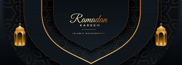 Schönes Ramadan Kareem Schwarz und Gold Banner Design