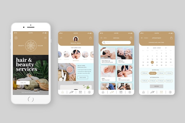 Kostenloser Vektor schönheitssalon buchungs-app