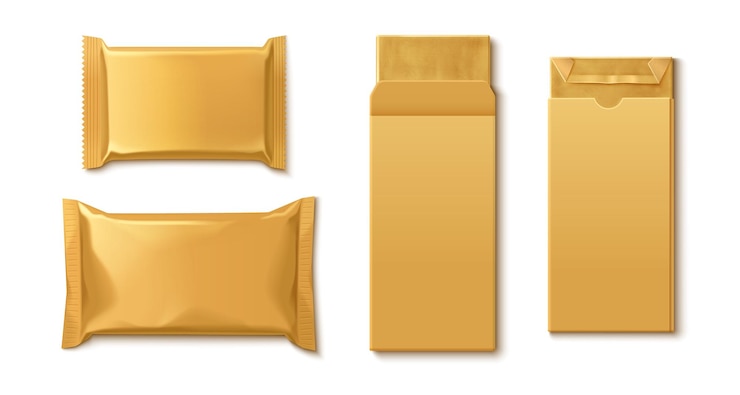 Kostenlose Vektor schokoladenbarren-mockup-sammlung des goldenen pakets