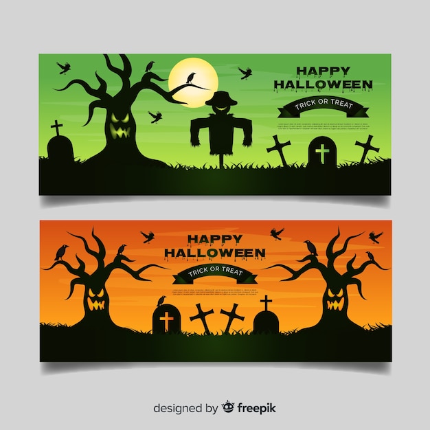 Kostenloser Vektor schreckliche halloween-banner mit flachem design
