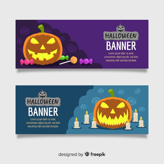 Schreckliche halloween-banner mit flachem design