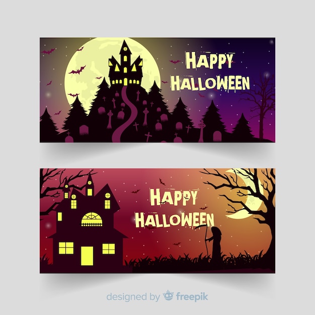 Schreckliche halloween-banner mit flachem design