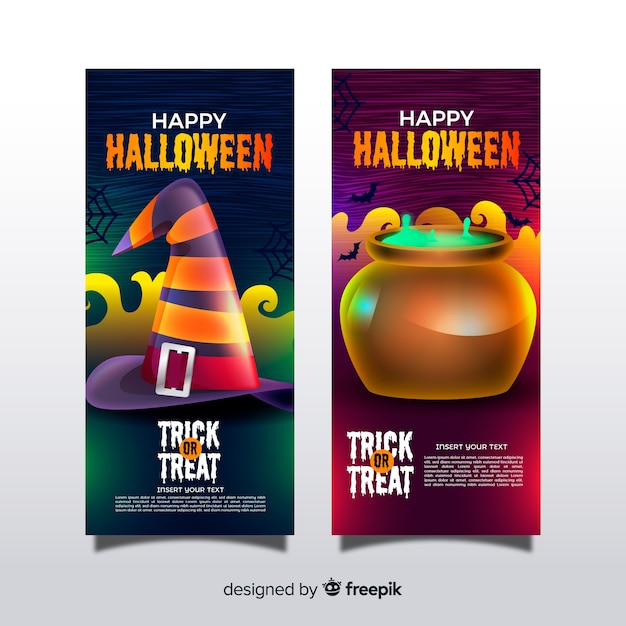 Schreckliche halloween-banner mit realistischem design