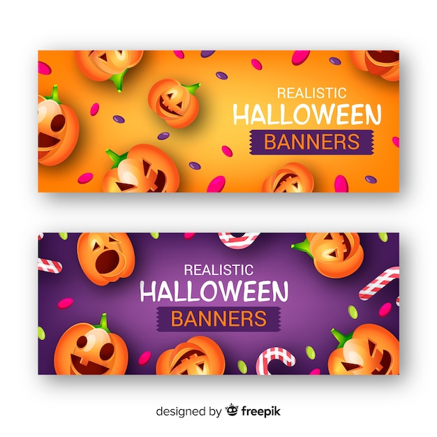 Kostenloser Vektor schreckliche halloween-banner mit realistischem design