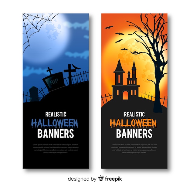 Kostenloser Vektor schreckliche halloween-banner mit realistischem design