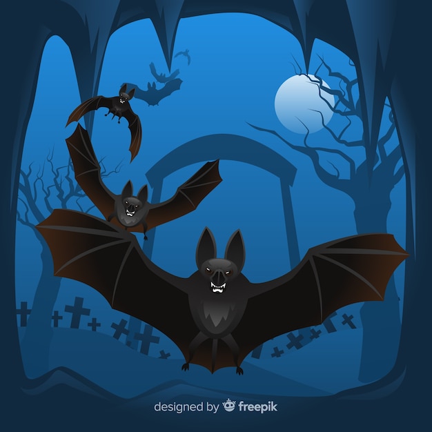 Schreckliche halloween fledermaus mit flachem design