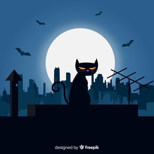 Schreckliche Halloween-Katze mit flachem Design