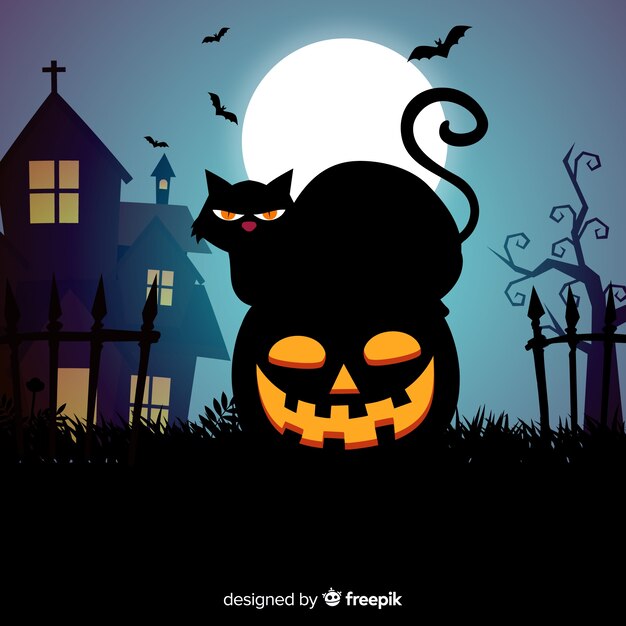 Schreckliche Halloween-Katze mit flachem Design