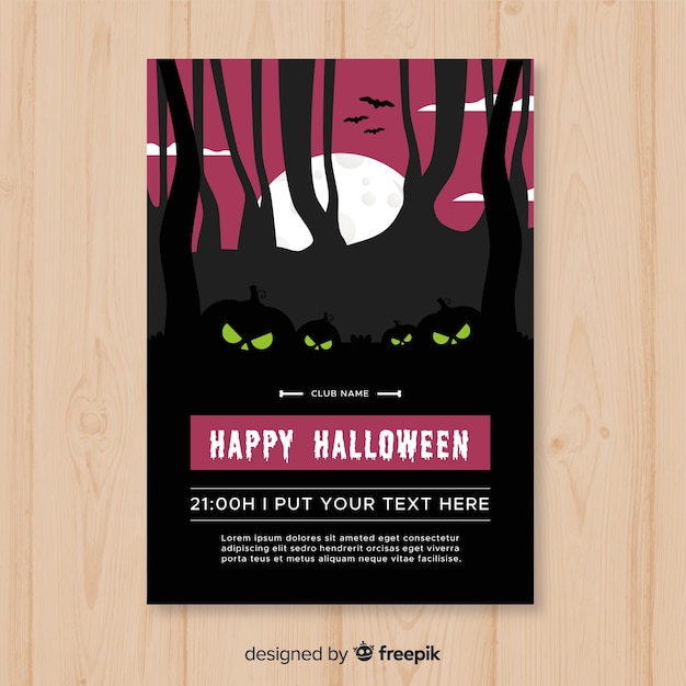 Schreckliche halloween-party-plakatschablone mit flachem design